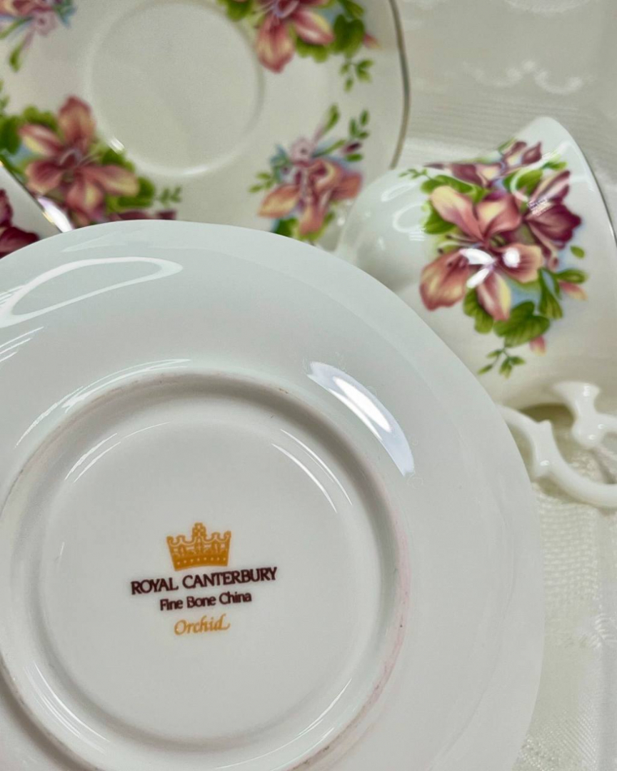 Чайная пара Orchid «Орхидея» Royal Canterbury, England, 1970х 180мл. Костяной фарфор. Цена за 1шт. Картинка 4